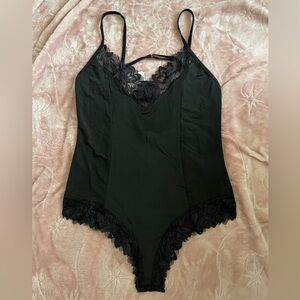 Free People Black Lace-Trim Bodysuit